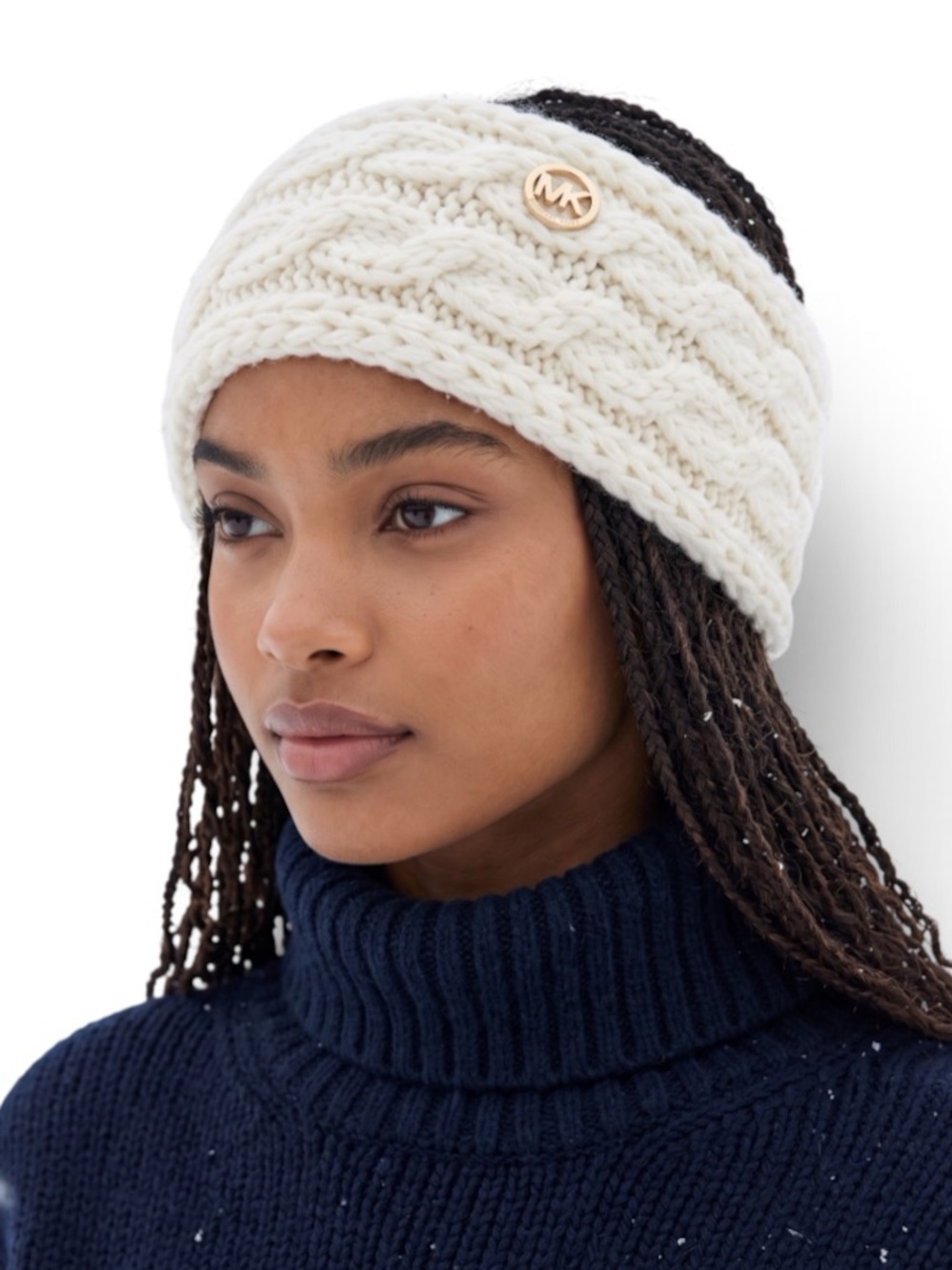 Michael Kors Moving Cables Headband w Logo Charm Pin One Size Cream